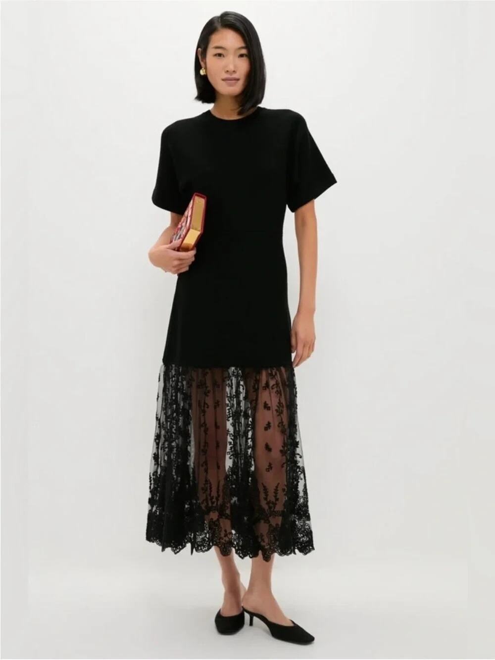 SEA New York Black Knit Lace Combo Diane Maxi Dress